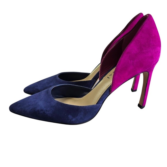 Via Spiga Shoes - Via Spiga Womens 8M Blue Pink Suede d'Orsay Pointed Toe Stiletto Pumps Heels